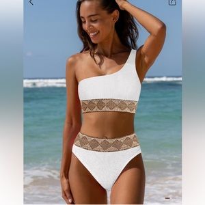 POPVIL textured one shoulder bikini set NEW sz L